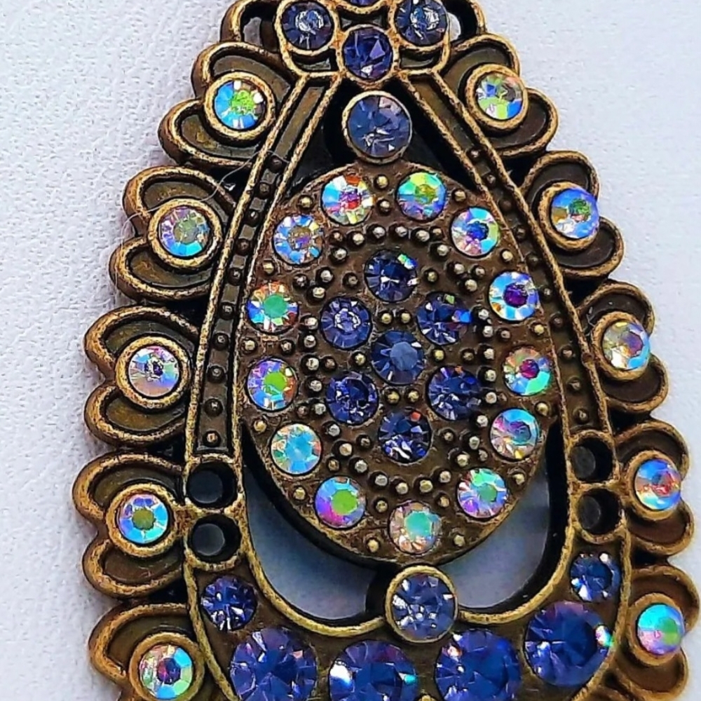 Antique Bronze Aurora Borealis And Purple Rhinestone Necklace